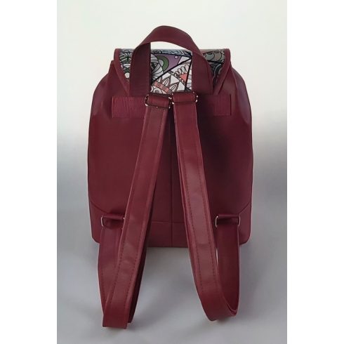 Bordó mandalás textilbőr “JUDIT” fedeles hátizsák