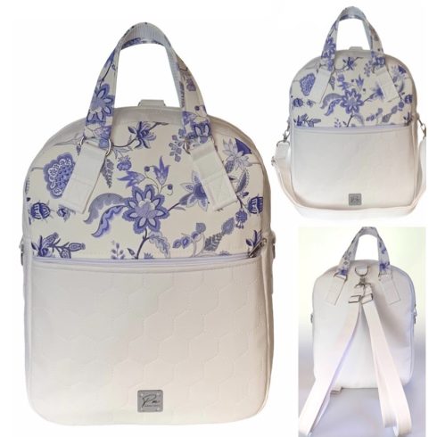 Kék virágos textilbőr  “Rita” 4 az 1-ben táska/hátizsák