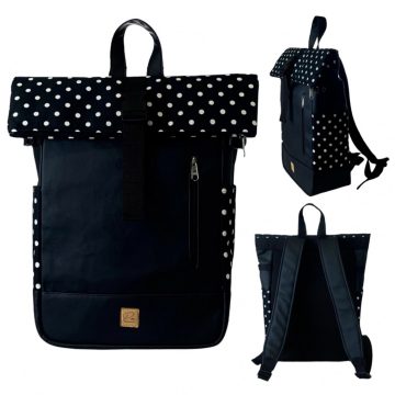 Fekete-fehér pöttyös roll up laptop hátizsák/hátizsák