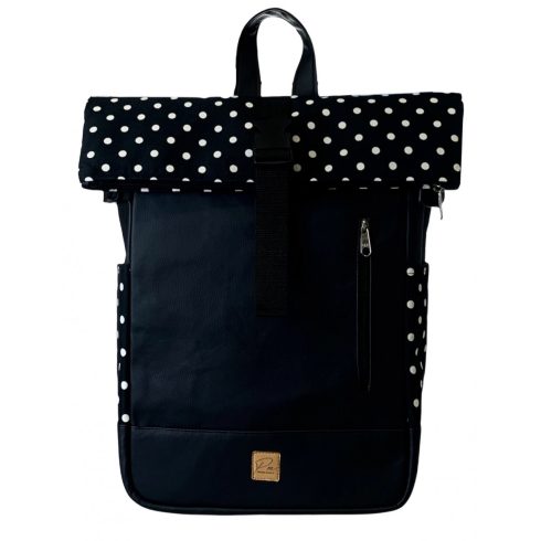 Fekete-fehér pöttyös roll up laptop hátizsák/hátizsák