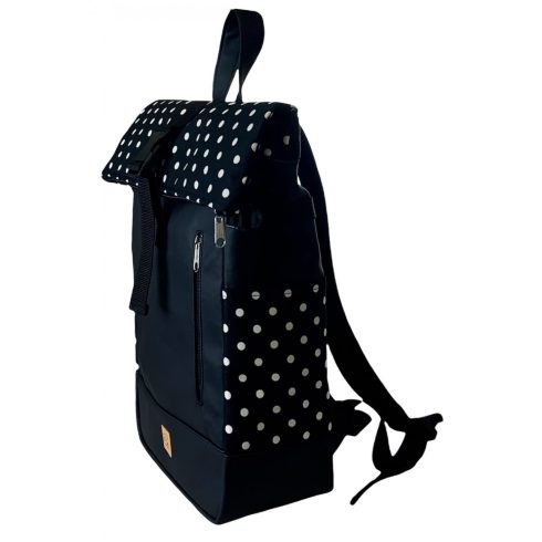 Fekete-fehér pöttyös roll up laptop hátizsák/hátizsák