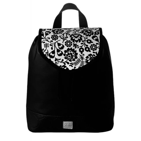 Fekete-fehér virágos  “JUDIT” fedeles hátizsák