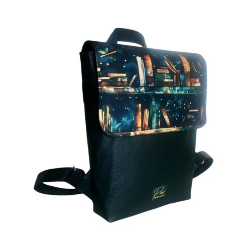 Palackzöld könyv mintás “JANKA” hátizsák