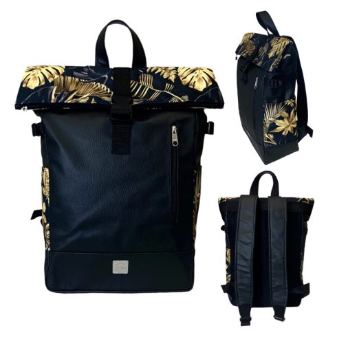 Fekete arany pálmaleveles roll up laptop hátizsák/hátizsák