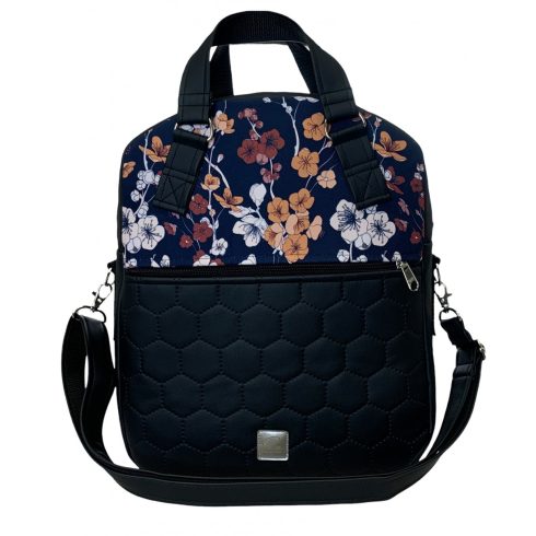 Fekete alapon sárga virágos  “Rita” 4 az 1-ben táska/hátizsák