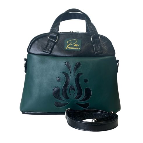 Palackzöld  tulipános applikált bőr női válltáska